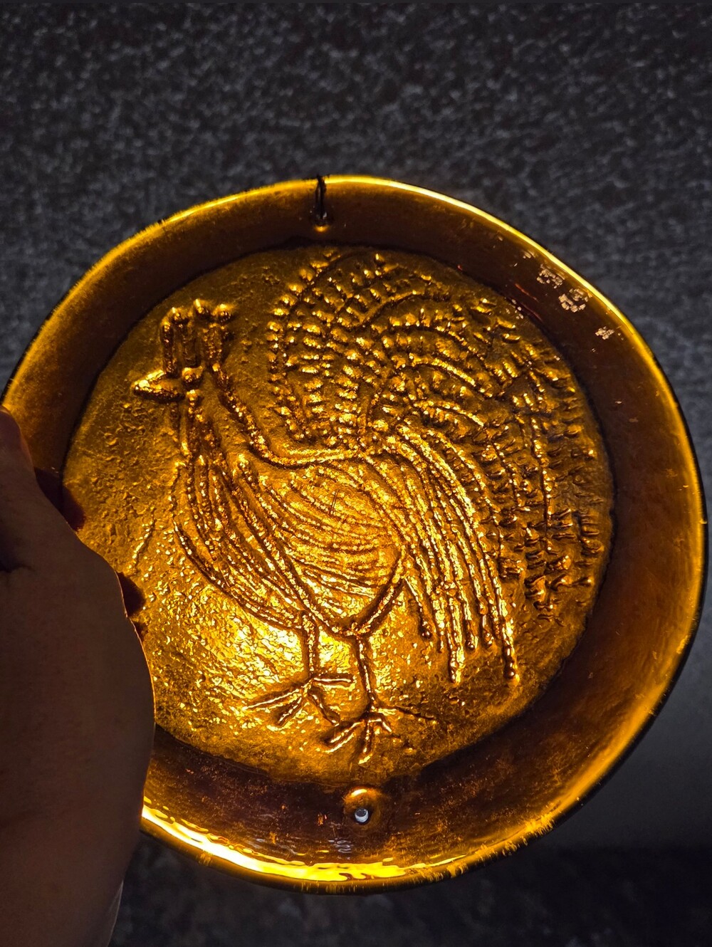 BLENKO AMBER Rooster SUNCATCHER 8.25”